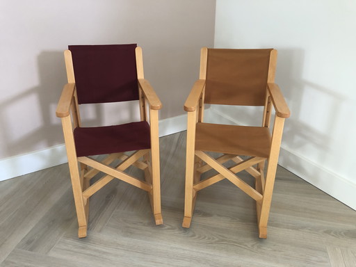 Two Bucci rocking directors children chairs red and Brown