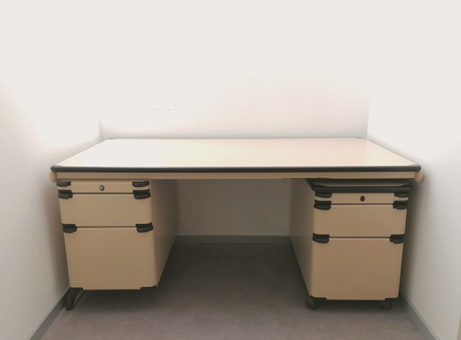 Vintage metal desk with drawers.