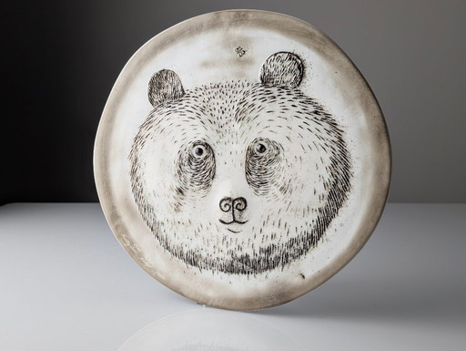 Oiva Toikka Céramique Panda Bear Plate Nuutajärvi Finlande 1983