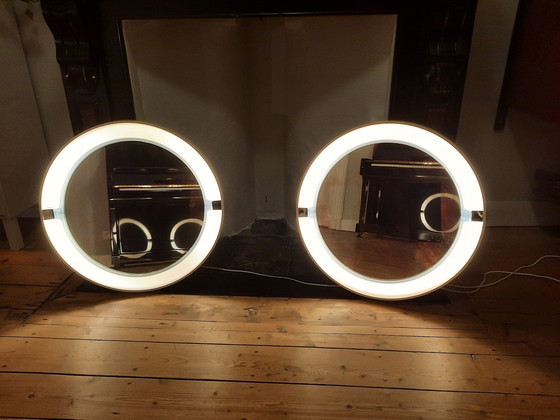Image 1 of 2 miroirs Allibert avec éclairage intégré, années 1970.