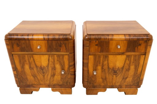 Tables de chevet en noyer Art déco du Mid Century.