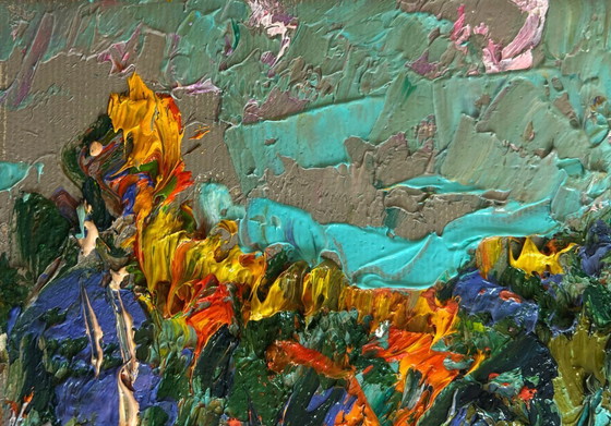 Image 1 of Original Oil Painting Summer Forest Landscape Haystacks in the field