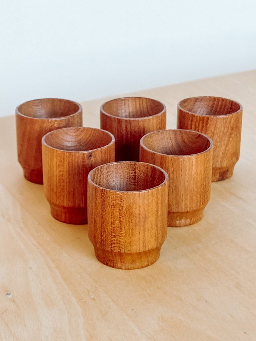 Set of 6 vintage wooden Danish egg cups