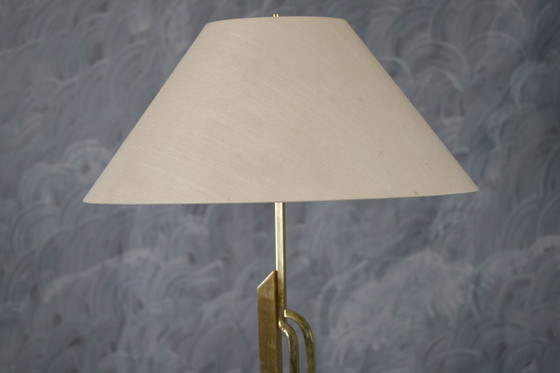 Image 1 of Vintage Floor Brass Lamp with Fabric Lampshade, Italy 1970’s