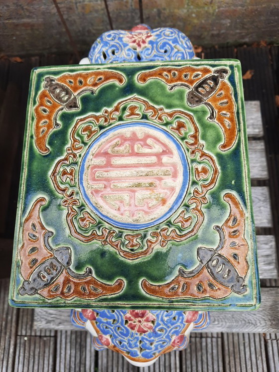 Image 1 of Vintage glazed figurative ceramic Chinese royal elephant garden stool, 20th century