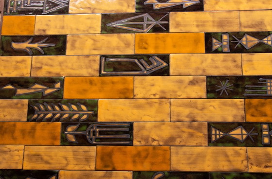 Image 1 of Coffee table in glazed ceramic and steel base by Jean Garbero Vallauris 1950.