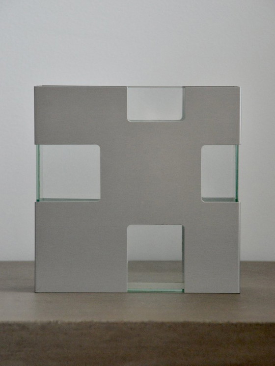 Image 1 of Vintage Glass & Brushed Steel Vase, Space Age/Futuristic/70s Design