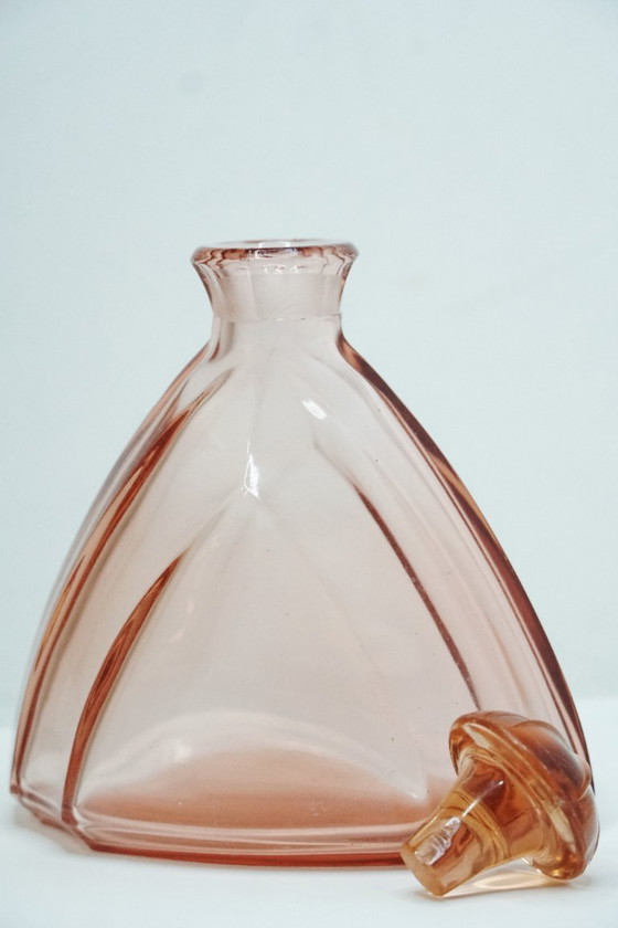 Image 1 of Vintage Art Deco Pink Rosalin Glass Decanter with Stopper | 1930s