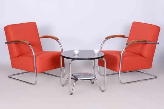 Ensemble de deux fauteuils Bauhaus restaurés, par Mücke Melder, chromés, République tchèque, années 1930 (photo 6 of 14)