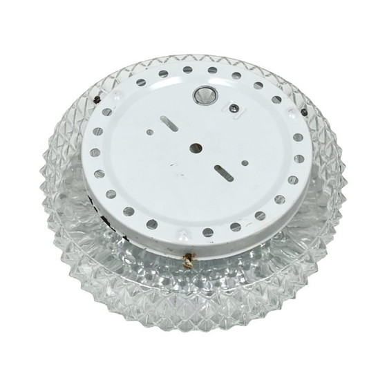 Image 1 of Massive Belgium Vintage Pressed Glass Mid-Century Rosette Ceiling Lamp Wall Sconce White Base 10x25 1970s