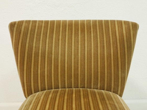 Image 1 of Vintage Cocktailsessel 60er Jahre, Mid Century Sessel, gestreifter Polsterstoff Oliv Braun Creme, Lounge Chair Germany