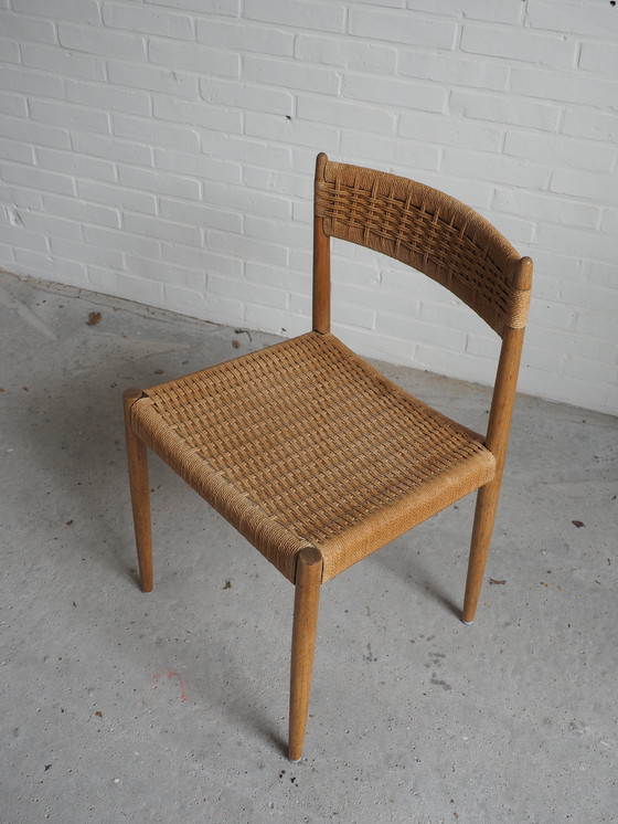 Image 1 of 6x chaises de salle à manger danoises en chêne et cordon de papier - années 1960