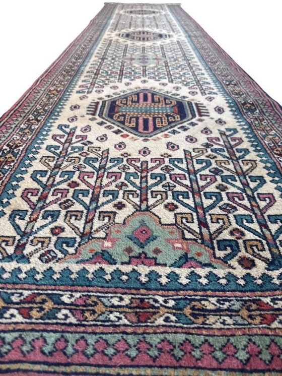 Image 1 of Handgeknoopte Kazak loper wit 73x315cm