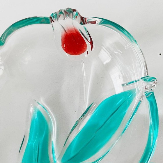 Image 1 of Ciotola vintage a forma di cuore in vetro con design 3D Tulip di Nadine Germany Walther Glass, anni '70