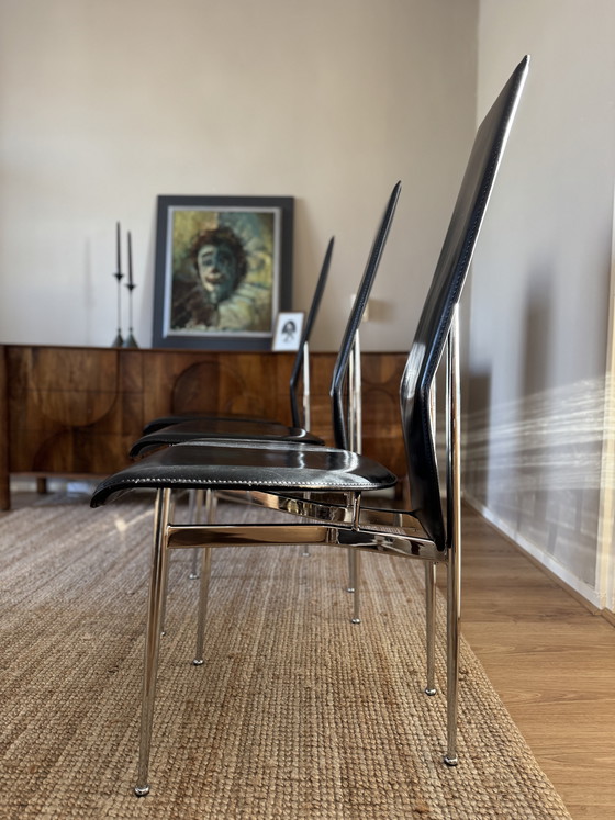 Image 1 of Set of 6 "S44" Leer en Chromen Design Stoelen door Gualtierotti en Vegni voor Fasem (1980s)