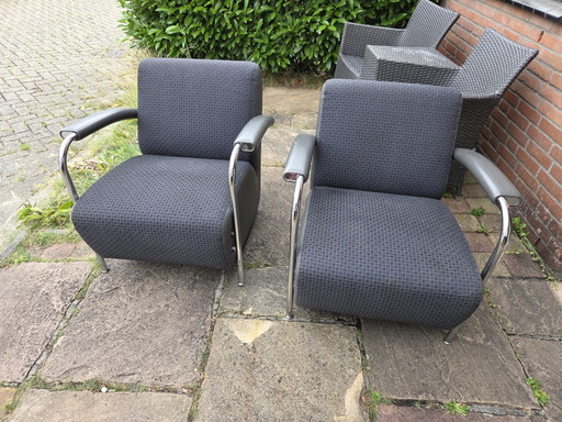 2x Leolux Scylla – fauteuils, Leather, Metal