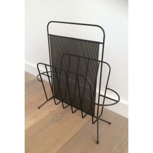 Image 1 of Vintage French black metal magazine rack, 1950