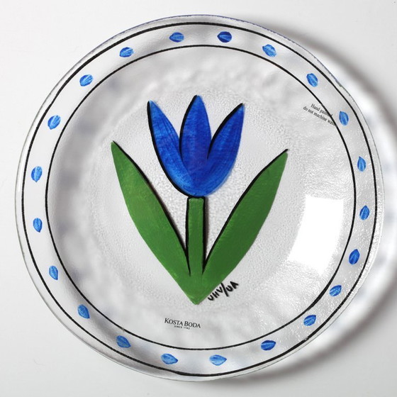 Image 1 of Assiette en verre Kosta Boda : Vintage Blue Tulip Design par Ulrica Hydman Vallien