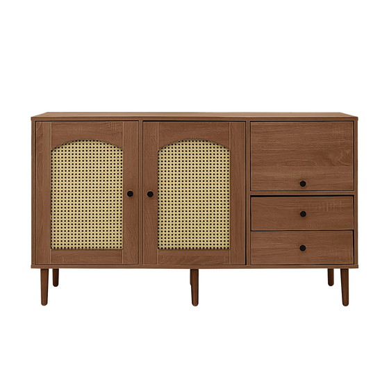 Image 1 of Urban Meuble buffetkast in vintage houtlook met rotan deuren, 2 deuren, 2 laden, 130 x 75,5 x 40 cm, CROLZOI