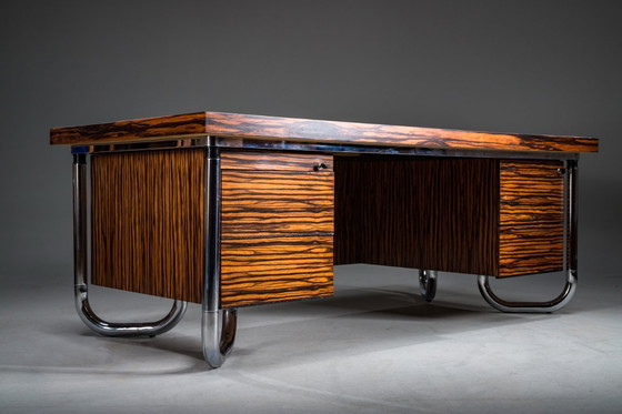 Image 1 of Makassar Ebony Executive Desk with Chromed Futuristic Legs, 1970s