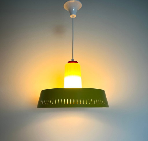 Vintage Hanging lamp - Opaline & Perforated Metal - Jo Hammerborg - Fog & Mørup - 1950