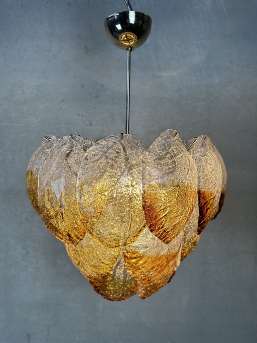 Vintage Murano 'Gefrorene Blätter' Kronleuchter - Zweifarbig