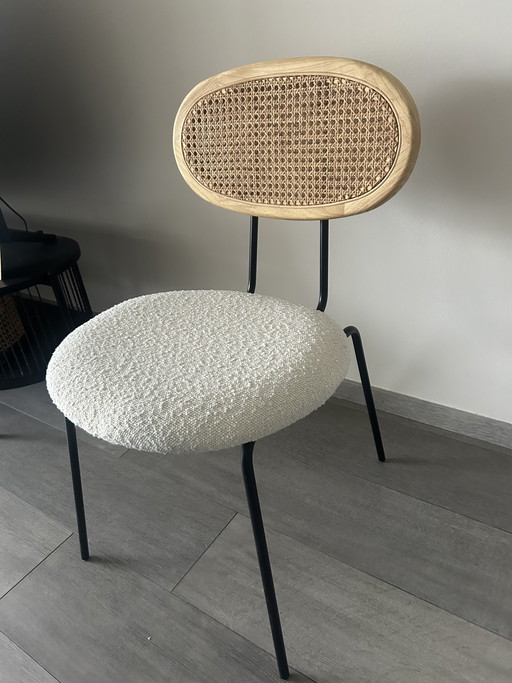 Esszimmerstühle aus Rattan und Bouclé – 6 Stück