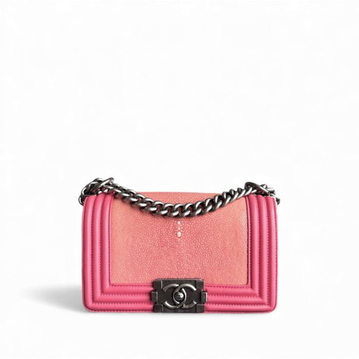 Chanel Boy Small - Stingray Pink Ruthenium Silver Hardware Serie 18