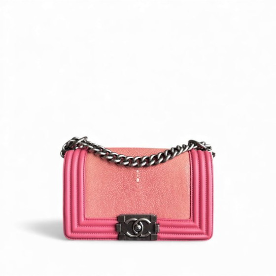 Image 1 of Chanel Boy Small - Stingray Pink Ruthenium Silver Hardware Serie 18