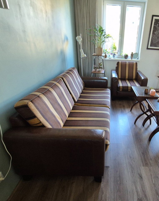 3pers vintage bank met clubfauteuil