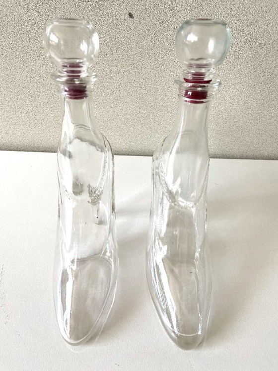 Image 1 of 2 bottiglie/flaver in vetro vintage, design registrato, KEFLA Francia, tacchi alti, decorative
