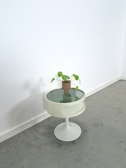 Space age design tafel Opal Möbel met rookglazen blad