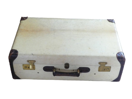 Valise Art déco parchemin et cuir vintage