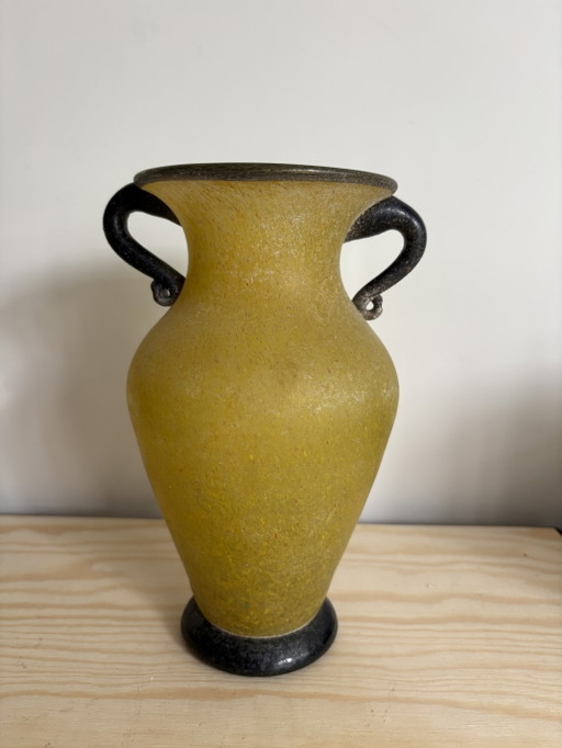 Murano-Scavo-Vase aus gelbem Glas im Midcentury-Modern-Stil