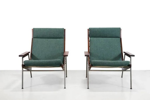 set of 2 Teak Rob Parry Lotus armchairs for Gelderland, 1960s – fauteuils, Wool, polished steel, Vintage (photo 2 of 7)