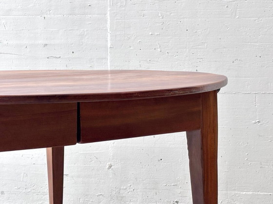 Image 1 of Round, high-quality Biedermeier pearwood dining table with drawers