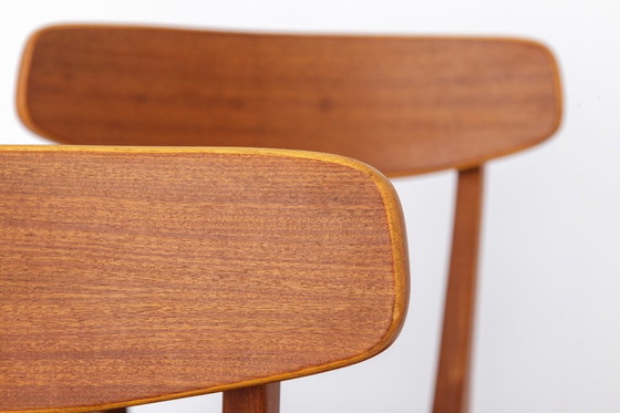 Image 1 of Set of 3 Danish Teak Chairs 1960s, Vintage Mid Century Dining Chairs, Dark Blue Upholstered Seats