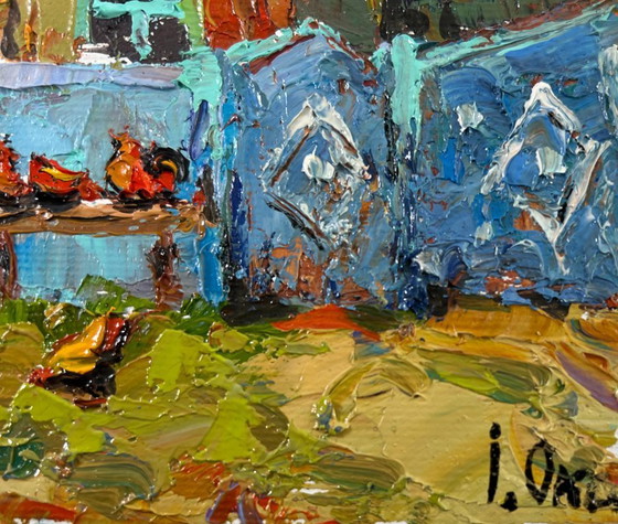 Image 1 of Original Oil Painting Evening Houses Landscape Quiet Village days