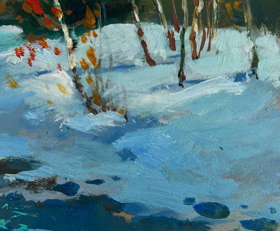 Image 1 of Original Oil Painting Snow Trees Landscape The beauty of the winter forest