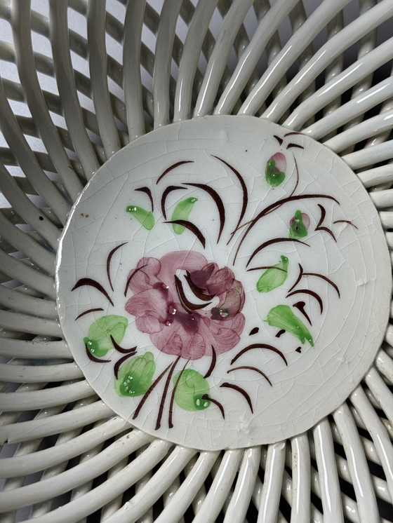 Image 1 of Grande cestino vintage in maiolica italiana con coperchio floreale