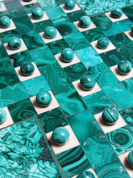 Image 1 of Solitaire octogonal en malachite et bakélite vintage années 50-60