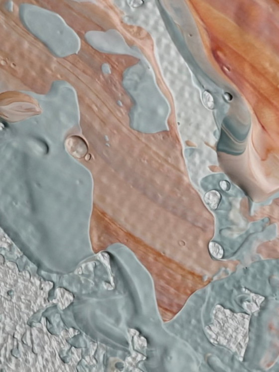 Image 1 of Abstract schilderij in zachte pasteltinten met organische vormen – Plane I