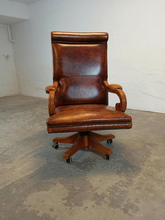 Fauteuil de capitaine pivotant en cuir – Bois (photo 4 of 15)