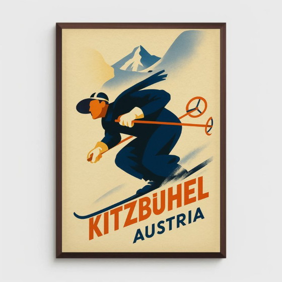 Kitzbühel Austria Skier Poster, Paper, Beige, Vintage (photo 6 of 6)