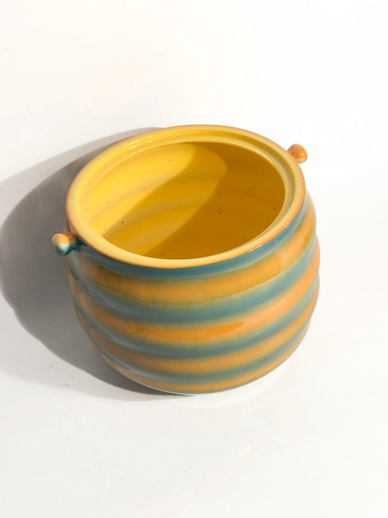 1950s Airbrushed Yellow and Green Cachepot Vase by Galvani Ceramics Pordenone – Mid Century Modern (photo 3 of 12)