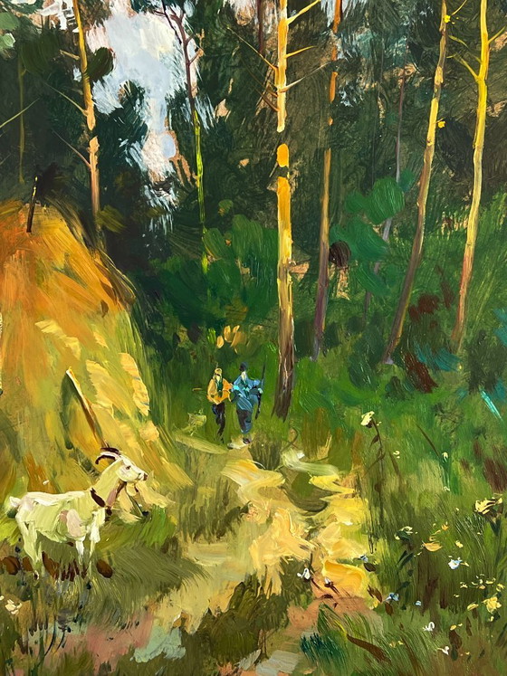 Image 1 of Peinture à l'huile originale représentant un paysage naturel : La route vers la forêt