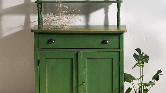 Antique emerald green kitchen cabinet (c.1920) – Storage cabinet (photo 3 of 9)