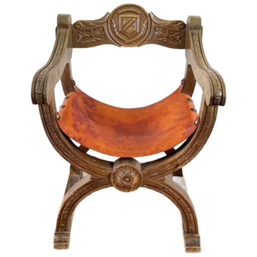Vintage gesneden Savonarola stoel