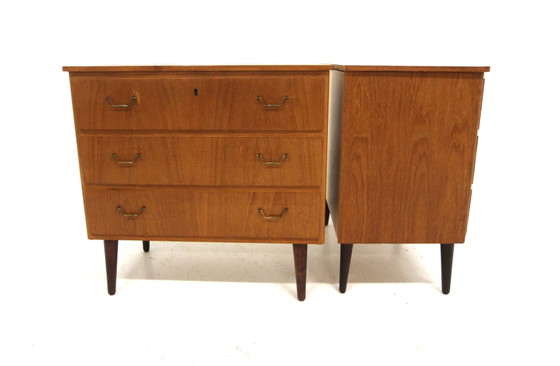 Cassettiera Scandinava in Teak, Svezia, 1950, Set di 2, Cassettiere, Metallo, Scandinavian (foto 4 di 5)