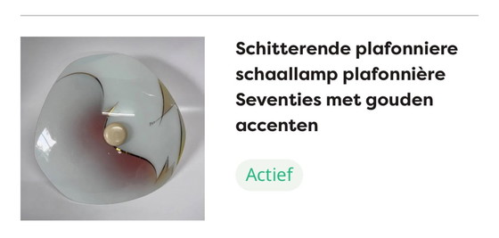 Image 1 of Vintage Herda plafondlamp mid century goud en wit